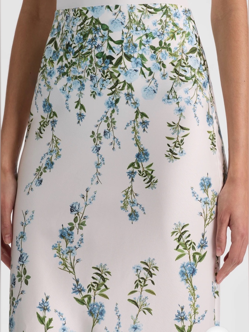 Alice + Olivia White Midi Skirt with Blue and Green Floral Print - Picture 5 of 5